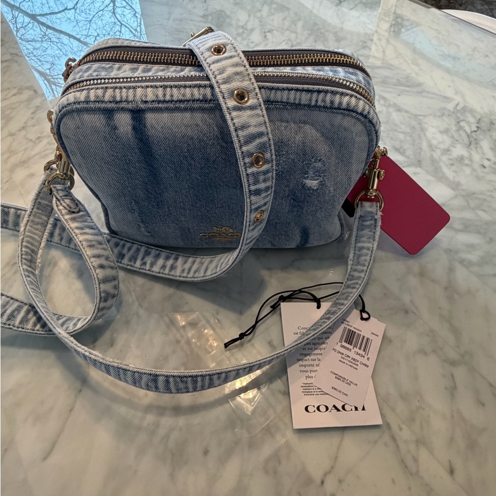 Coach Light Blue Denim Crossbody Bag with Gold-Tone Hardware